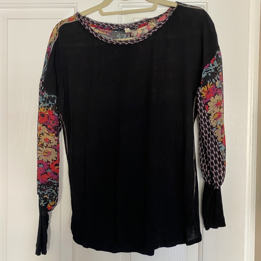 Long sleeve top with floral sleeve detail